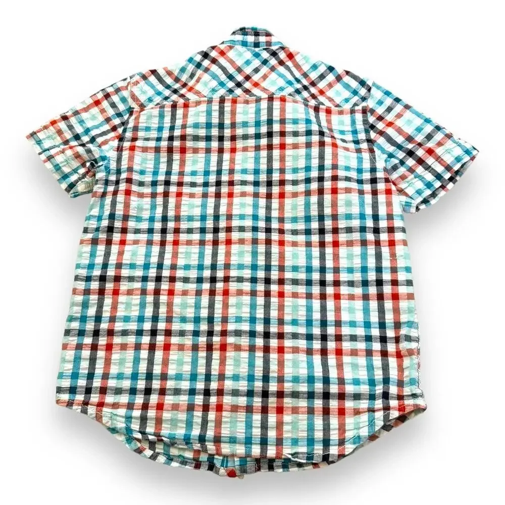 Gymboree Boys Shirt Sz M 7 8 Red White Blue Seersucker Check‎ Jungle Tour Button